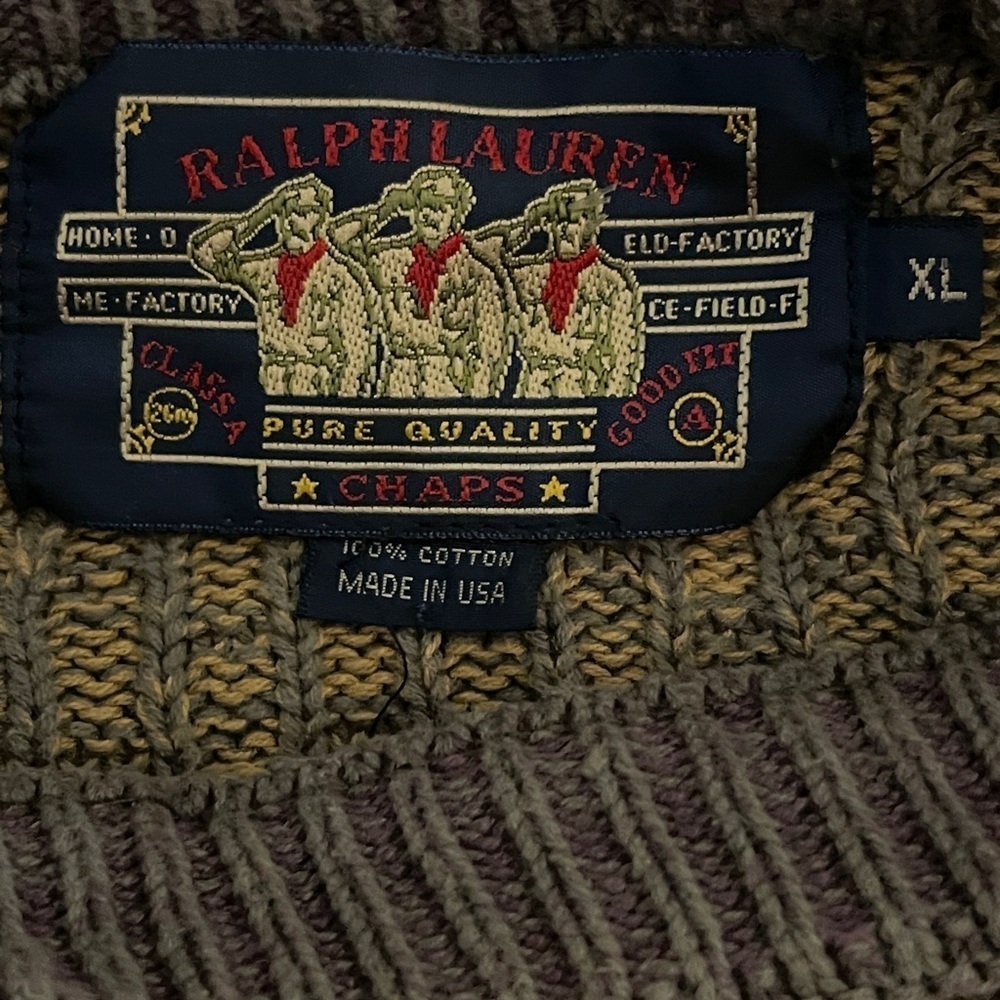 Chaps Ralph Lauren Vintage Sweater Men’s XL Made in USA 90s Textured Knit - Picture 3 of 6